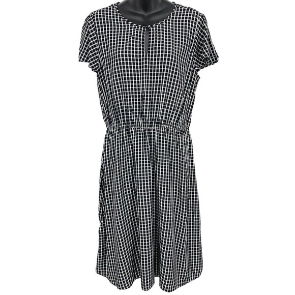Old Navy Women Dress Size Medium M Black White Check Shift Flutter Keyhole New - Picture 1 of 8